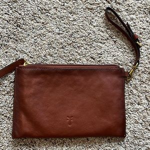 FRYE cognac leather clutch